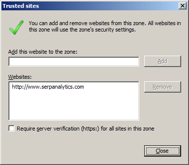 Close add site dialog