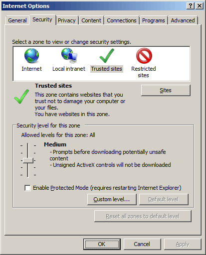 Close "Internet Options" window